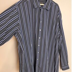 SYNRGY Shirt Mens 3XLT Button‎ Up Long Sleeve Dress Blue Black White Stripe